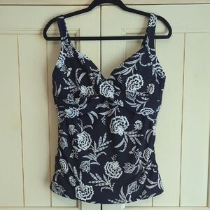 Lands' End Black Havana Floral Print Tankini Top Size 14L